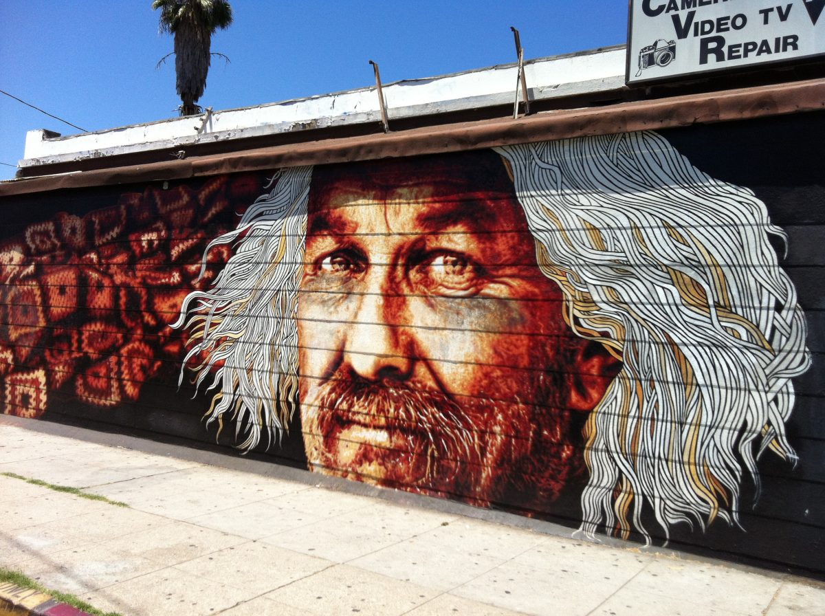 A mural by artist Kent Twitchell stands on Fountain Avenue in Los Angeles on July 24. (Sarah Le/Epoch Times)