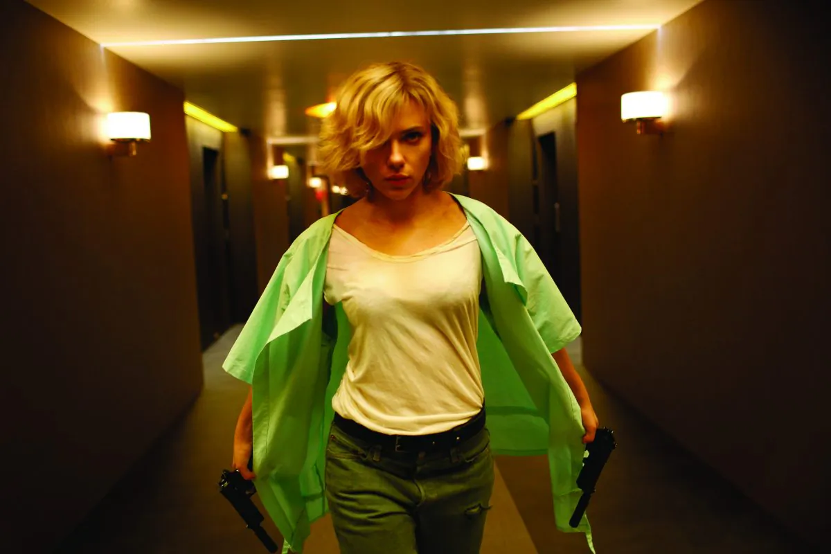 Lucy (Scarlett Johansson) exacts revenge on her captors in “Lucy.” (Jessica Forde/Universal Pictures)