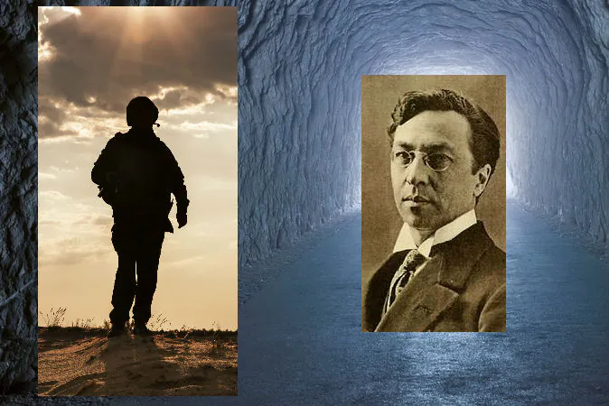 Right: Russian painter Vassily Kandinsky (1866–1944). (Wikimedia Commons) Image of a soldier's silhouette via Thinkstock and image of a tunnel via Shutterstock*