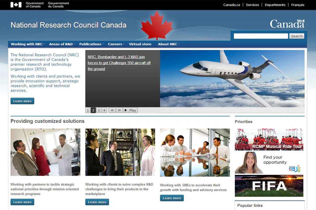The website of the National Research Council Canada. (Screenshot/www.nrc-cnrc.gc.ca)
