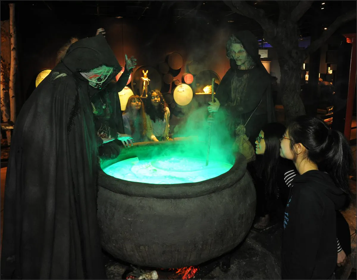 A recreation of the scene from “Macbeth” where the Weird Sisters (Three Witches) are brewing a potion, at the American Museum of Natural History, Manhattan, New York. (Courtesy of American Museum of Natural History)