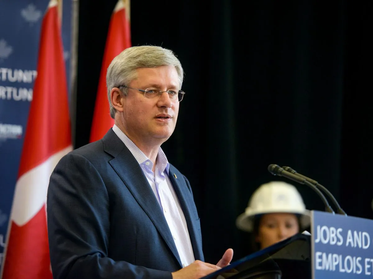Prime Minster Stephen Harper makes a job training announcement at Northlands College in Air Ronge, Sask. on July 30, 2014. Harper reiterated his government's hard line against Hamas, saying it is solely responsible for the death and destruction in Gaza. (The Canadian Press/Matt Smith)