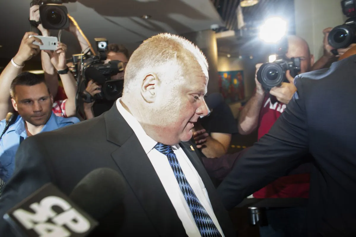Toronto Mayor Rob Ford leaves his office at city hall on his first day back to work after taking part in a rehab program in Toronto, Canada, June 30, 2014. (Brett Gundlock/Getty Images News)