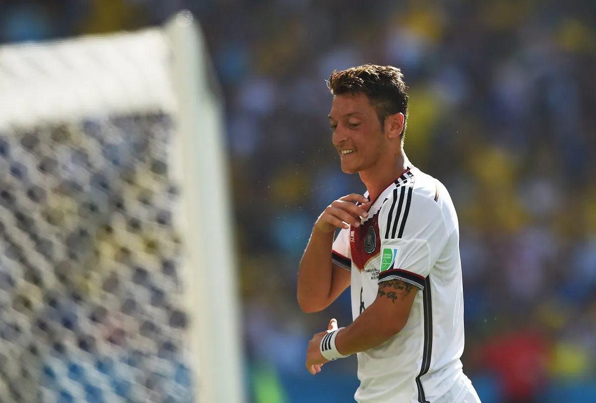 Germany's midfielder Mesut Ozil reacts during the quarter-final football match between France and Germany at the Maracana Stadium in Rio de Janeiro during the 2014 FIFA World Cup on July 4, 2014. (PEDRO UGARTE/AFP/Getty Images)