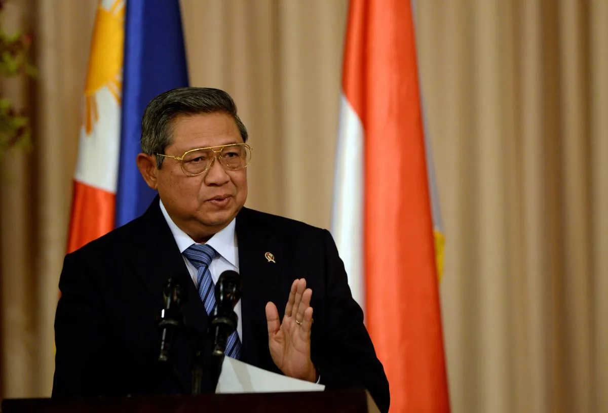 Indonesian President Susilo Bambang Yudhoyono gives his remarks during a joint press statement with Philippine President Benigno Aquino (not pictured) at Malacanang Palace in Manila on May 23, 2014. The Philippine and Indonesian leaders oversaw the signing of a maritime border accord they hailed as a model for peacefully settling the increasingly-tense border disputes in the South China Sea. (Noel Celis/AFP/Getty Images)