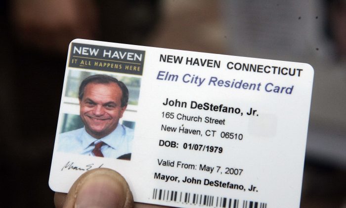 An example of a municipal ID card from New Haven, Connecticut. (AP Photo/Bob Child)