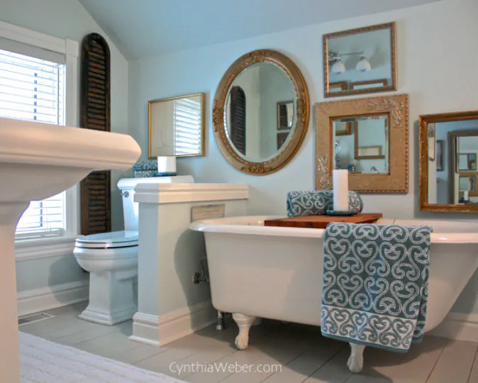 Bathroom Mirror Art via A Button Tufted Life on Hometalk