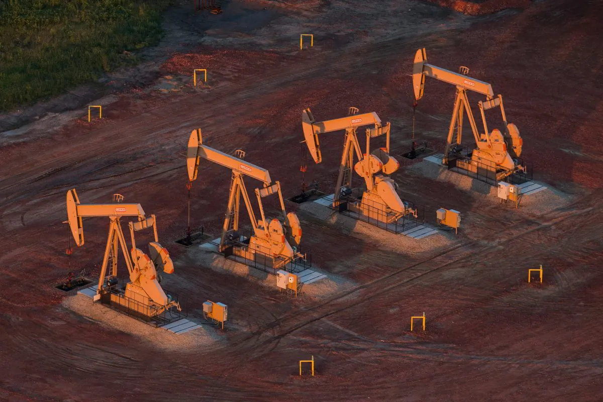 Pumpjacks at oil wells near Watford City, N.D., in the early morning hours of July 30, 2013. (Andrew Burton/Getty Images)