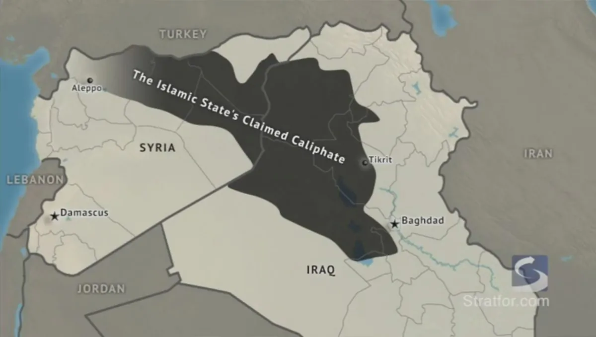 The Islamic State's Claimed Caliphate area in the Middle East. (Stratfor.com)