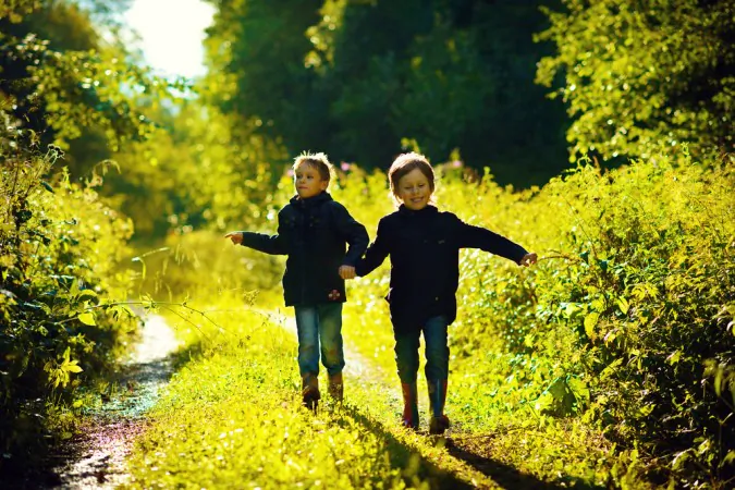 Boys collecting sticks for a game of Viking chess in the forest (Shutterstock)