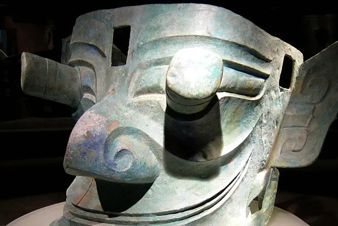 Bronze Mask with Protruding Eyes, found in Sanxingdui, Sichuan province, China. (Momo via Wikimedia Commons)