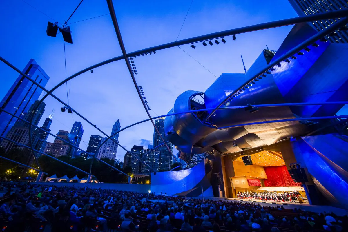 Dusk at Millennium Park in Chicago, an outdoor theater that showcased the magic of the National Youth Orchestra of the United States of America on July 28. (Chris Lee)