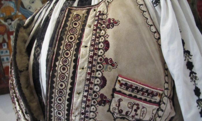 Detail of a Romanian sheepskin vest called a cojoc. (Kati Vereshaka/Epoch Times)