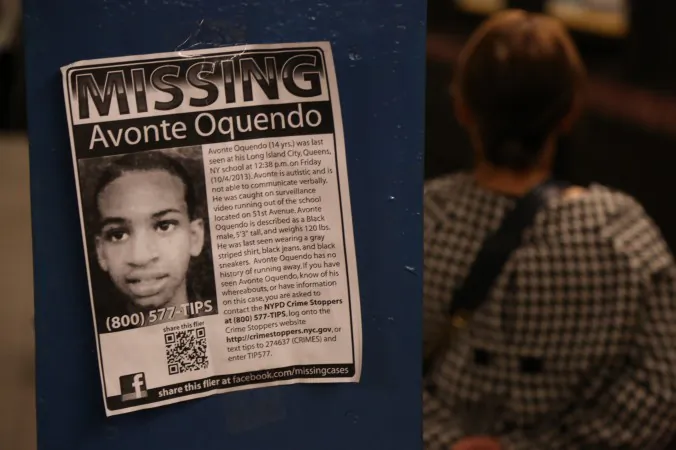 A poster of Avonte Oquendo, an autistic New York City teen found dead more than three months after he vanished from his school, posted at a subway stop, in Brooklyn, N.Y., on Oct. 16, 2013. (Christian Watjen/Epoch Times)