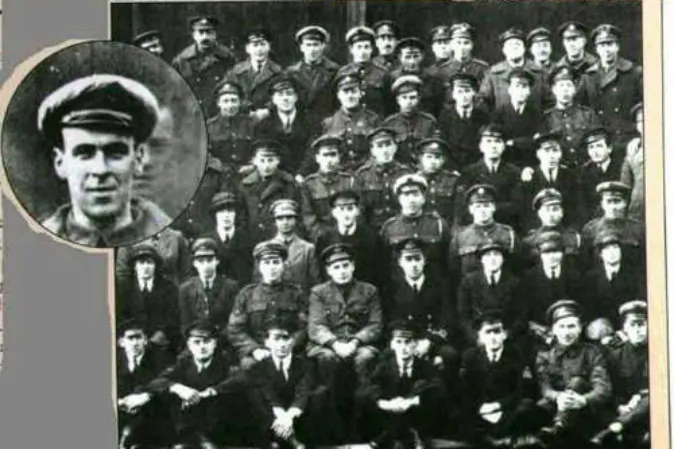In the enlarged portion of this 1919 British Royal Air Force photo, a ghostly face appears behind the soldier's head. (Wikimedia Commons)