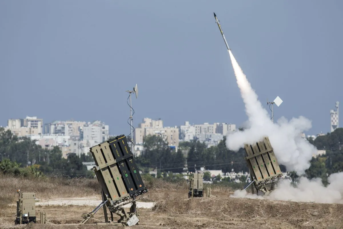 The Iron Dome air-defense system fires to intercept a rocket over the city of Ashdod, Israel, on July 8, 2014. (Ilia Yefimovich/Getty Images)