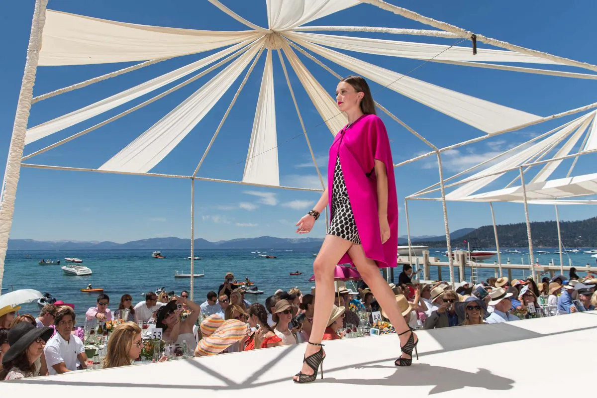 Oscar de la Renta 2015 resort collection fashion show on the beach of Kern Schumacher’s Incline Village home on Lake Tahoe. (Drew Altizer)