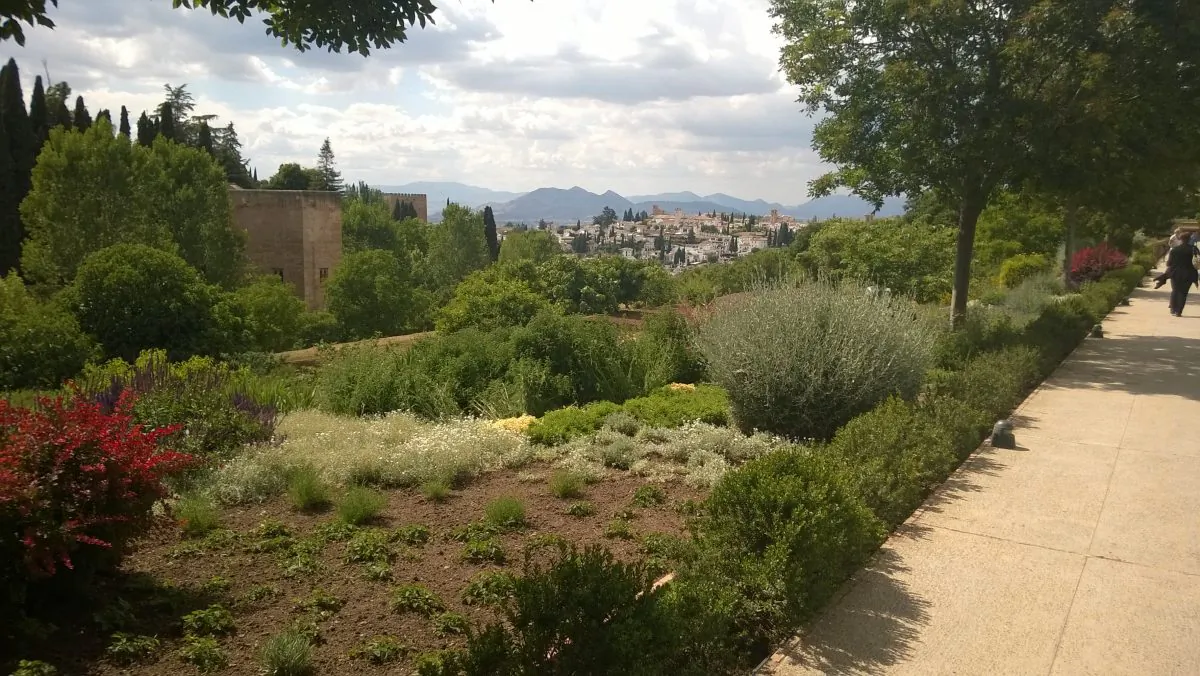 View from Alhambra's garden, with Granada city and the Sierra Nevada mountain range in the background. (Ilya Rzhevskiy/Epoch Times)