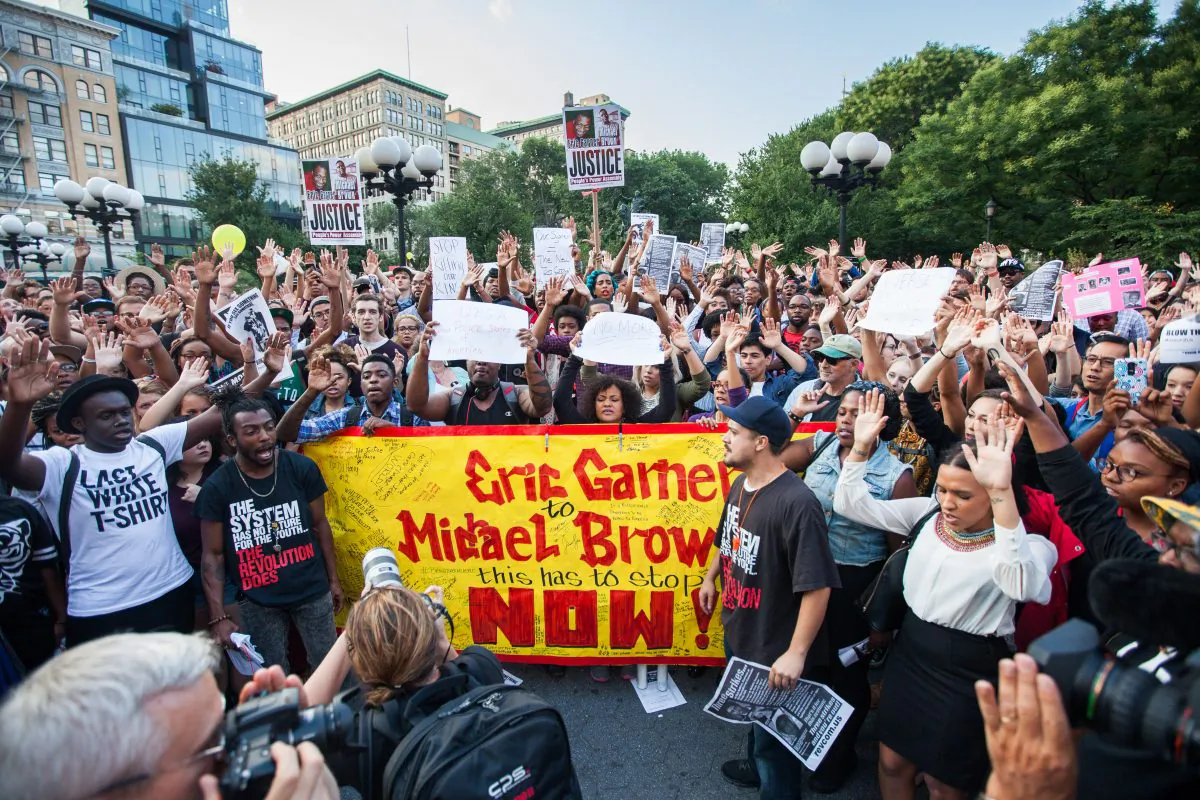 People protest at Union Square in Manhattan, New York on Aug. 14, 2014, in reaction to the police shooting of Missouri teen Michael Brown (Petr Svab/Epoch Times)