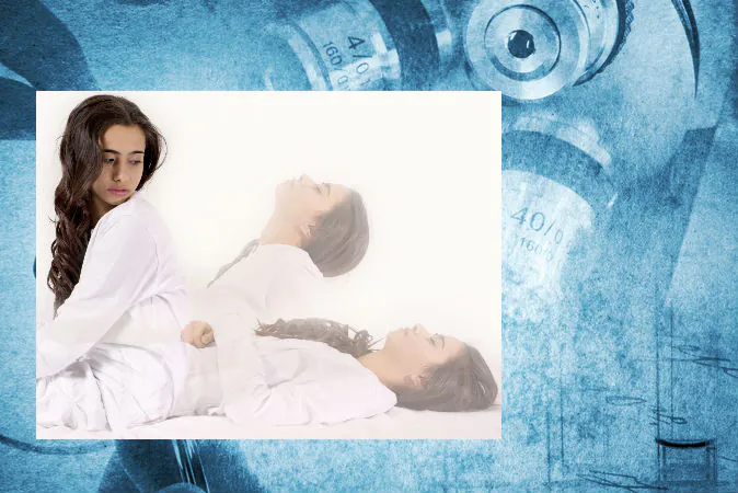 A concept image of an out-of-body experience. (Thinkstock; background image via Shutterstock*)