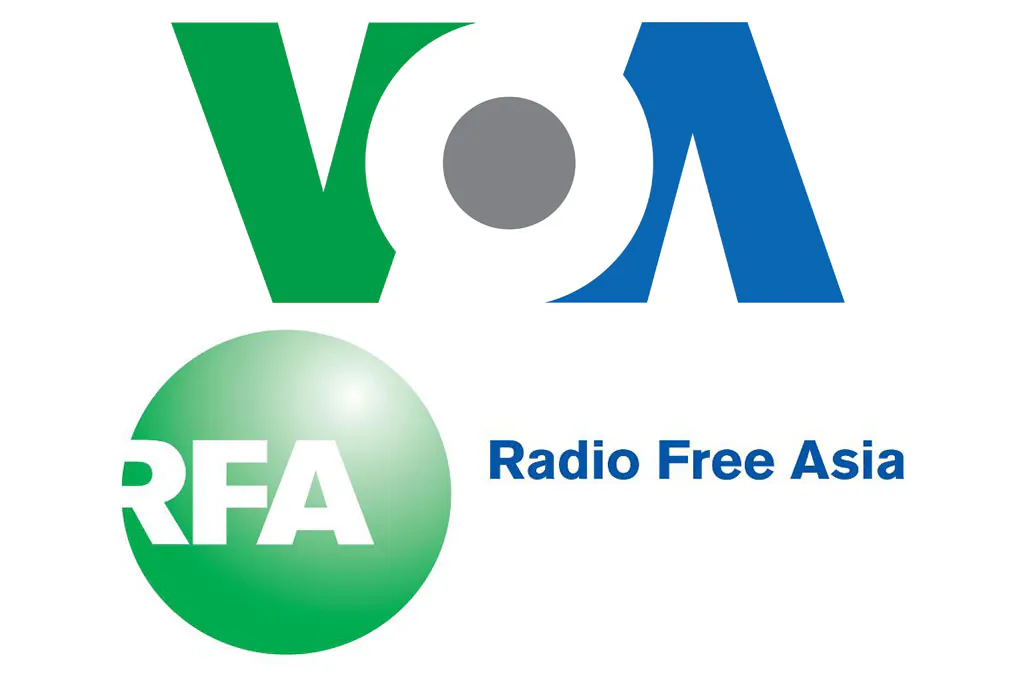 Screenshot of the Voice of America (VOA) and the Radio Free Asia (RFA) logos. (Epoch Times)