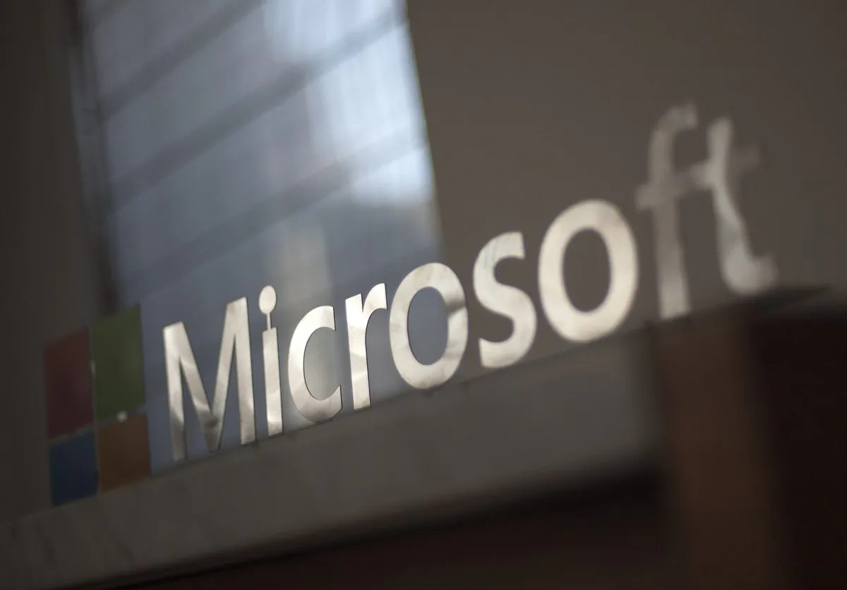 The Microsoft logo is seen before the start of a media event in San Francisco, California on Thursday, March 27, 2014. (Josh Edelson/AFP/Getty Images)
