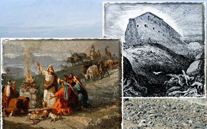 Left: Noah giving thanks for surviving the flood, painted by Domenico Morelli in 1901. (Wikimedia Commons) Right: An engraving of Noah’s Ark (Shutterstock*) Background: Mount Agri (Ararat), the highest mountain in Turkey, is where some say Noah’s Ark may be found. (Shutterstock*)