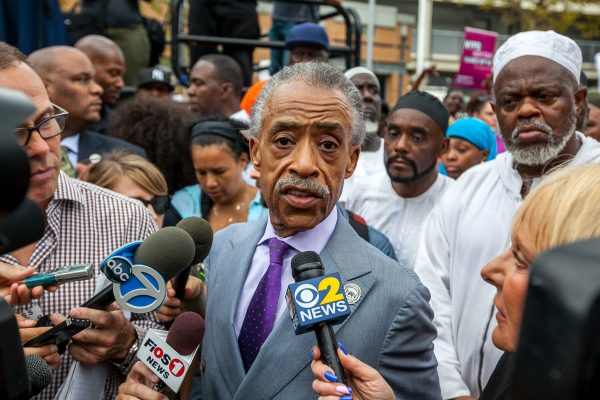 Rev. Al Sharpton speaks to the media during a rally against police brutality on Staten Island, Aug. 23, 2014. (Petr Svab/Epoch Times)