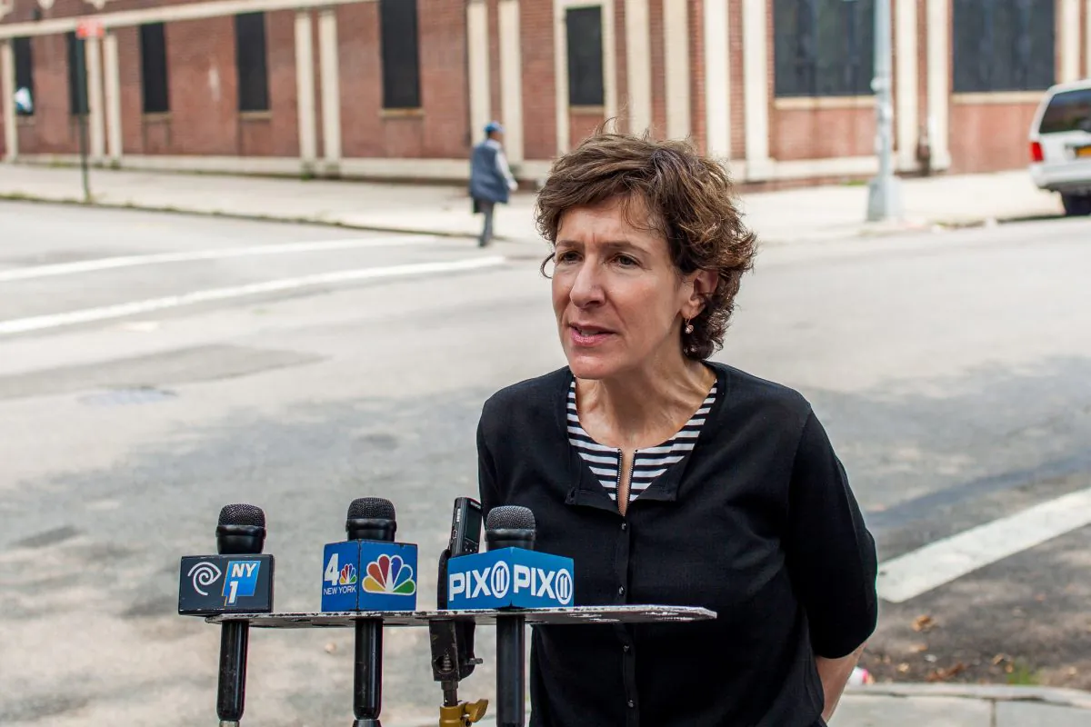 Gail B. Nayowith, executive director of SCO Family of Services, speaks to media about the nonprofit’s pre-K enrollment, in Brooklyn, New York, on Tuesday, Aug. 26, 2014. (Petr Svab/Epoch Times)
