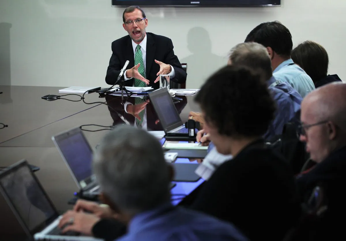 Congressional Budget Office Director Douglas Elmendorf speaks as he briefs members of the media August 27, 2014 in Washington, DC. Elmendorf held the briefing to release 'An Update to the Budget and Economic Outlook:2014-2024.' (Photo by Alex Wong/Getty Images)