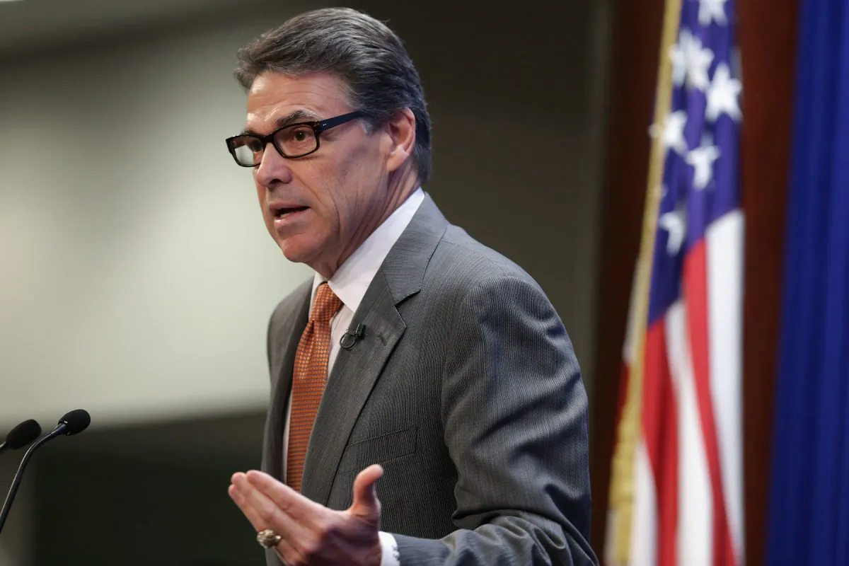 Texas Gov. Rick Perry at the conservative think tank The Heritage Foundation in Washington Aug. 21. People have criticized a tweet sent from his account Sunday. (Chip Somodevilla/Getty Images)