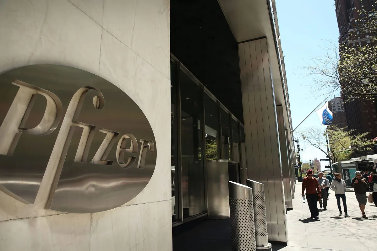 World headquarters of Pfizer Inc. in Manhattan on May 5. 
(Spencer Platt/Getty Images)