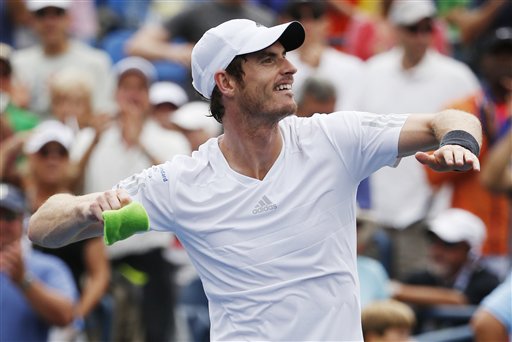 Andy Murray, of the United Kingdom,  throws his wrist band into the crowd after defeating Andrey Kuznetsov, of Russia, during the third round of the 2014 U.S. Open tennis tournament, Saturday, Aug. 30, 2014, in New York. (AP Photo/Kathy Willens)