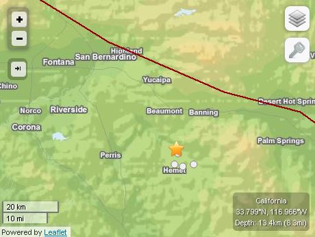 Where was the earthquake today near san bernardino ca