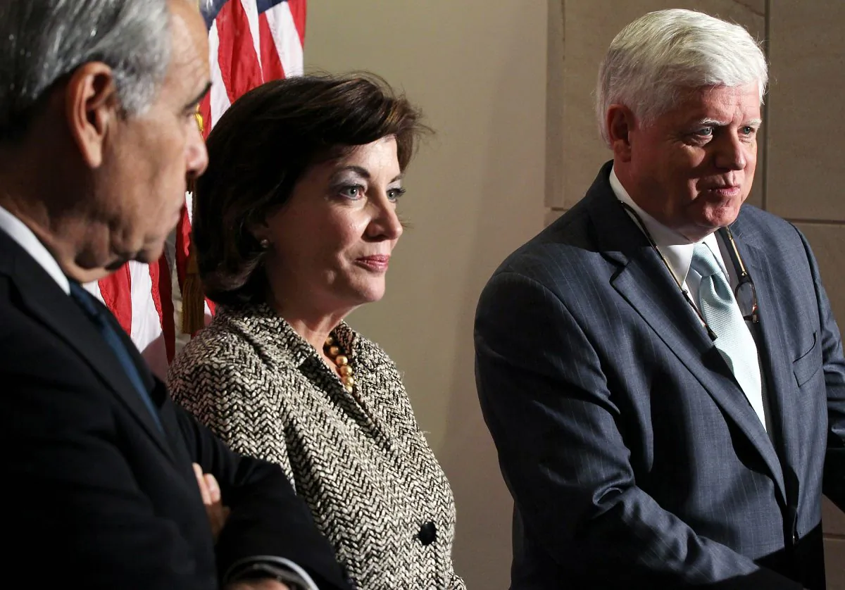 In this file photo, Kathy Hochul speaks to the media after a House Democratic Caucus meeting October 25, 2011 on Capitol Hill in Washington, DC. (Alex Wong/Getty Images)