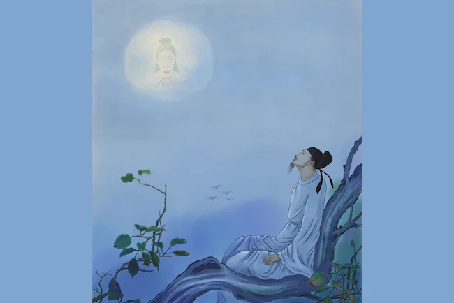 “The dew will be frost from tonight on. The moonlight seems brighter in my homeland.” is from a poem by Du Fu, a prominent Chinese poet of the Tang Dynasty. (SM Yang/Epoch Times)