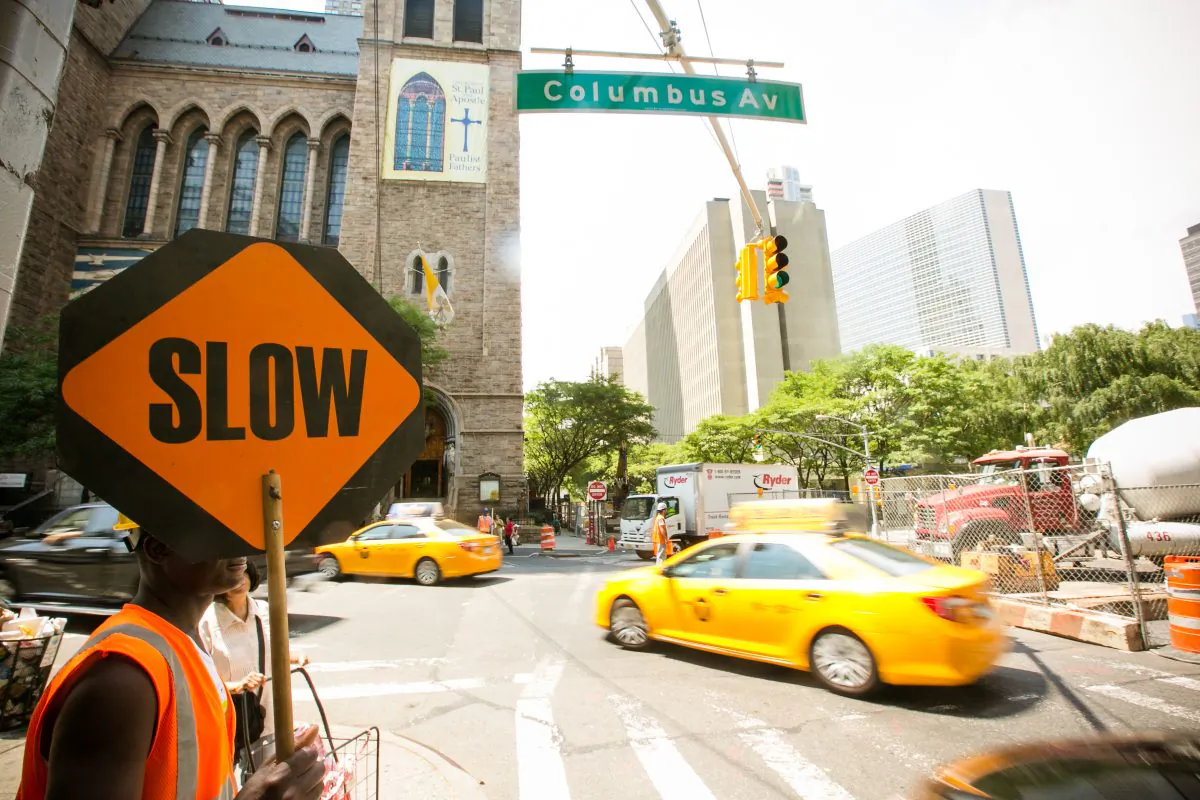 The intersection on Columbus Circle where a pedestrian was run over by a taxi on July 1, 2014. (Edward Dai/Epoch Times)