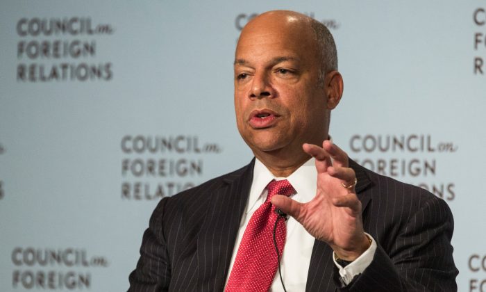 Department of Homeland Security Secretary Jeh Johnson answers questions after speaking at the Council on Foreign Relations on September 10, 2014 in New York City. Johnson spoke primarily about the threat of ISIS, or the Islamic State, as well as foreign fighters traveling to Syria to fight and the new threats faced by ISIS. (Andrew Burton/Getty Images)