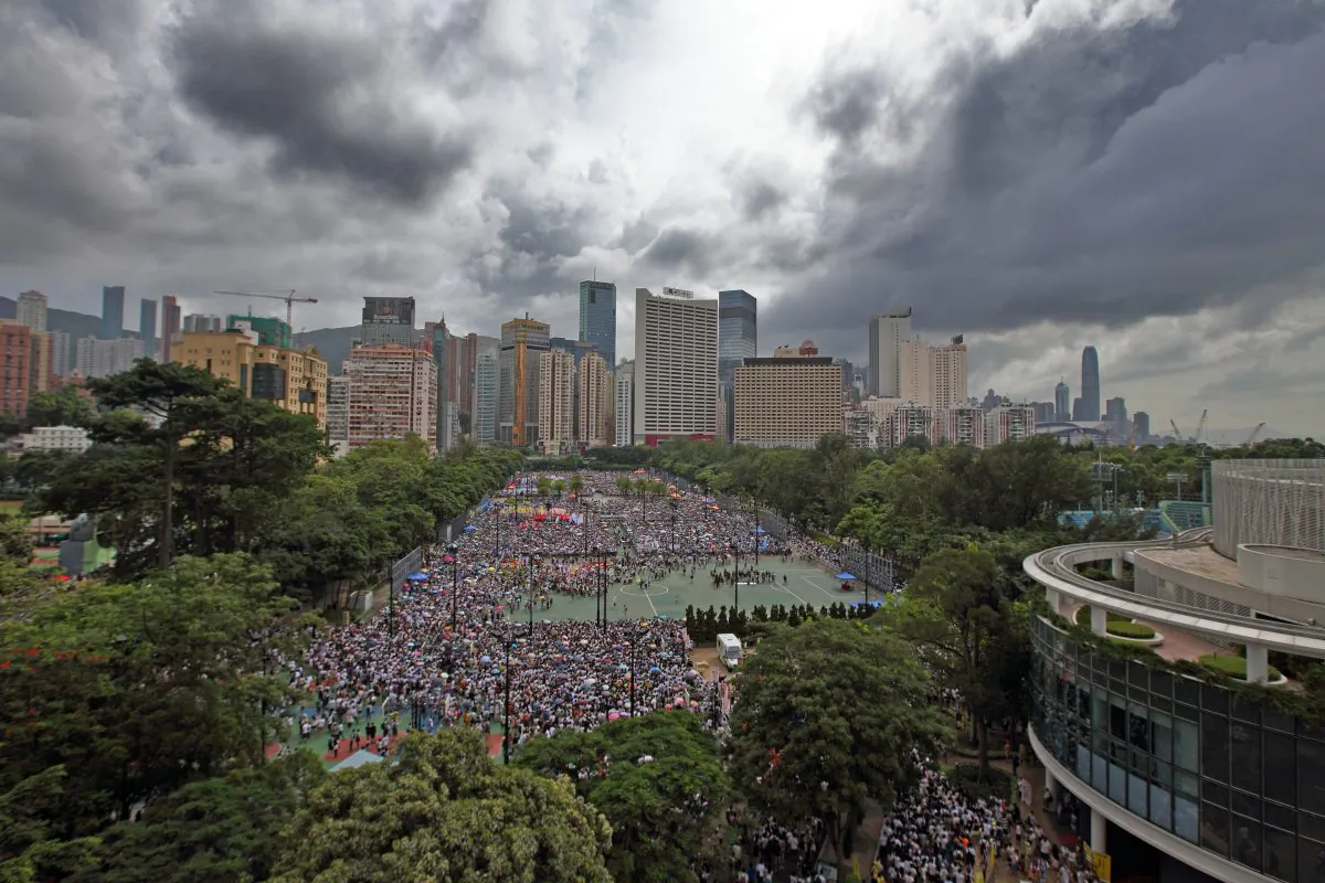 People flock to Victoria Park to join the July 1, 2014, march to protest against the communist regime. (Poon/Epoch Times)