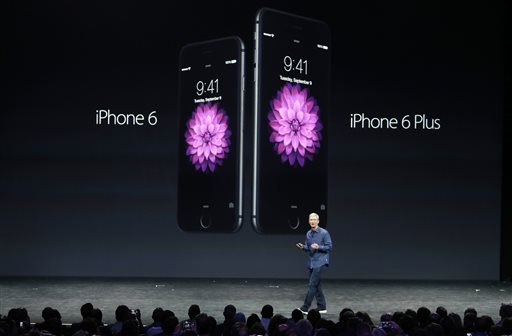 The iPhone 6 release date will be soon after Apple announced the phone this week.
Apple CEO Tim Cook introduces the new iPhone 6 and iPhone 6 Plus on Tuesday, Sept. 9, 2014, in Cupertino, Calif. (AP Photo/Marcio Jose Sanchez)
