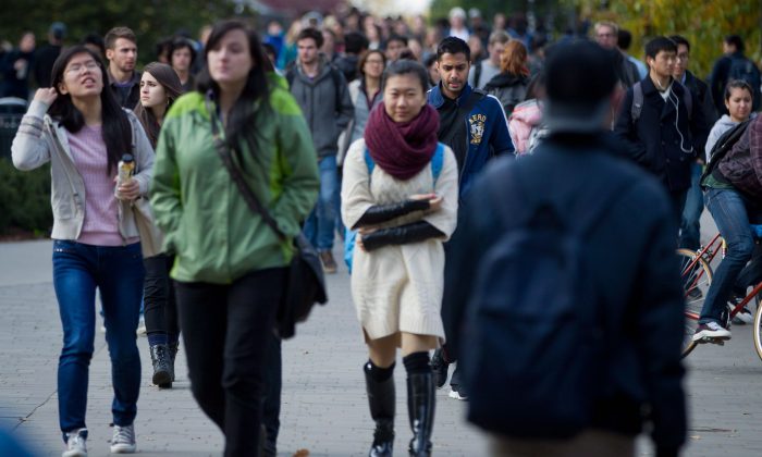 Students walk on the University of British Columbia campus on Oct. 30, 2013. Adolescent mental illness is a growing concern in Canada’s education system. (The Canadian Press/Darryl Dyck)