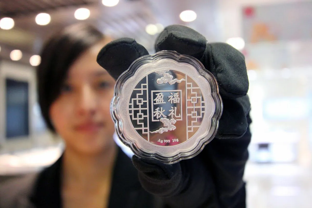 A silver “mooncake” in a shop in China’s Henan Province on Aug. 29, 2013. (STR/AFP/Getty Images)