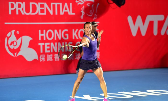 Francesca Schiavone of Italy in play during her Semi Final Match against Sabine Lisicki of Germany at the Prudential Hong Kong Tennis Open 2014 at Hong Kong Tennis Stadium, Victoria Park on Saturday Sept 13, 2014. (Bill Cox/Epoch Times)