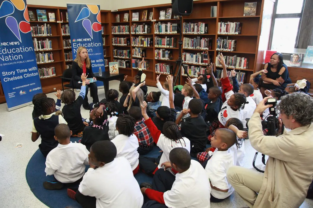 TV personality Chelsea Clinton reads to children during Chelsea Clinton Story Time Reading at Brooklyn Public Library in Brooklyn, N.Y. on September 27, 2012. (Taylor Hill/Getty Images)