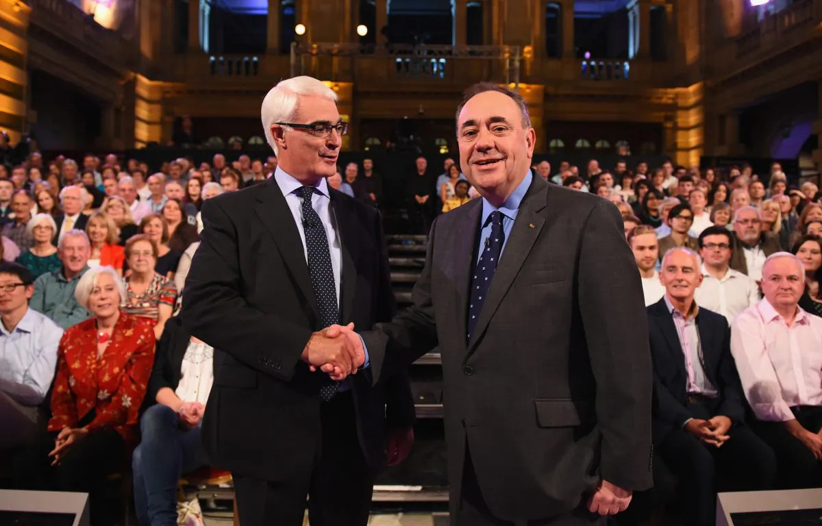 Alex Salmond (R) First Minister of Scotland and Alistair Darling (L) chairman of Better Together take part in a live television debate on Scottish independence. (Jeff J. Mitchell/Getty Images)
