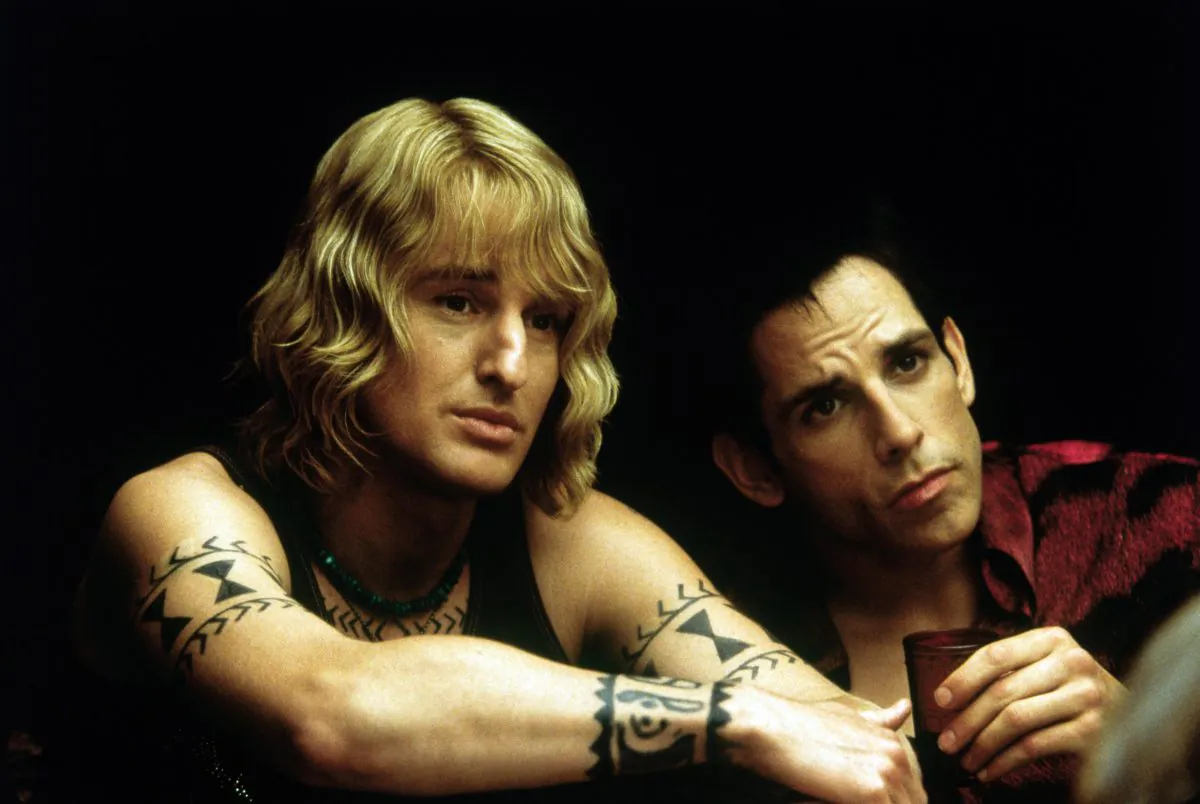 Owen Wilson (L) and Ben Stiller during a scene from "Zoolander." Zoolander is a 2001 movie starring Ben Stiller and Owen Wilson that parodies the fashion and modeling businesses. (AP Photo/Paramount Home Entertainment)