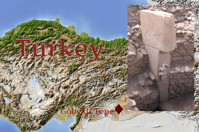 Main image: Map of Turkey. (Shutterstock*) Right: Stone structure found at Göbekli Tepe. (Erkcan via Wikimedia Commons)