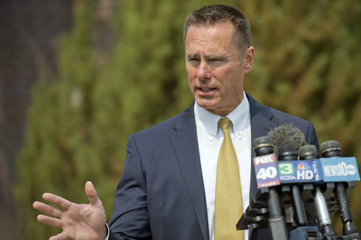 El Dorado Count District Attorney Vern Pierson talks to members of the press in Placerville, Calif., on Sept. 19, 2014. (The Sacramento Bee, Randall Benton/AP Photo)