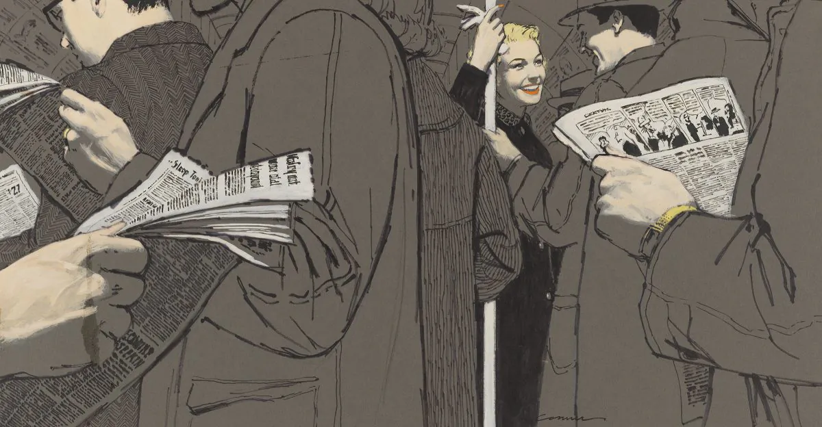 Illustration for "The Girl Who Was Crazy About Jimmy Durante" in Woman's Day, September 1953. Gouache and ink on illustration board. (Courtesy of Mac Conner)