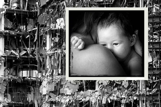 A file photo of a newborn baby. (Shutterstock*) Background: The north side of the Albert P. Murrah Federal Building in Oklahoma City shows on April 19, 1995 the devastation caused by a fuel-and fertilizer truck bomb that was detonated earlier that day in front of the building. The blast, the worst terror attack on U.S. soil, killed 168 people and injured more than 500. Timothy McVeigh, convicted on first-degree murder charges for the bombing was sentenced to death in 1997. (Bob Daemmrich/AFP/Getty Images)